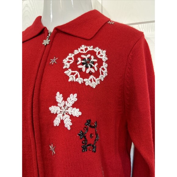 Allison Daley Cardigan Women's M Full Zip Red Christmas Sweater Snow Flakes - Picture 6 of 12